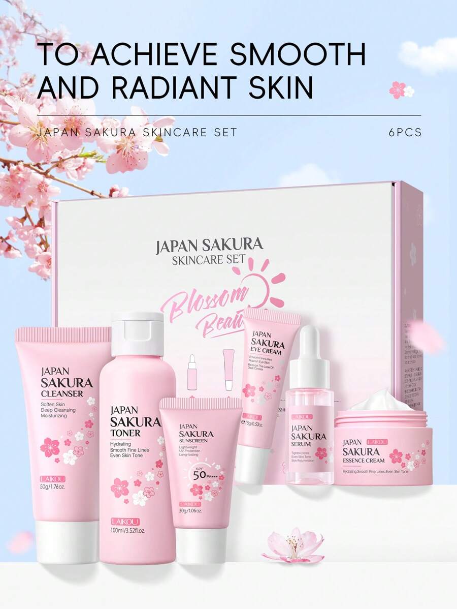 7-pieces Set Of Cherry Blossom Skin Care Cleansing