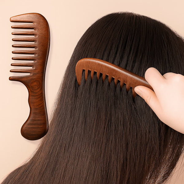 Wide Natural Wooden Comb – Gentle Detangling & Scalp Care