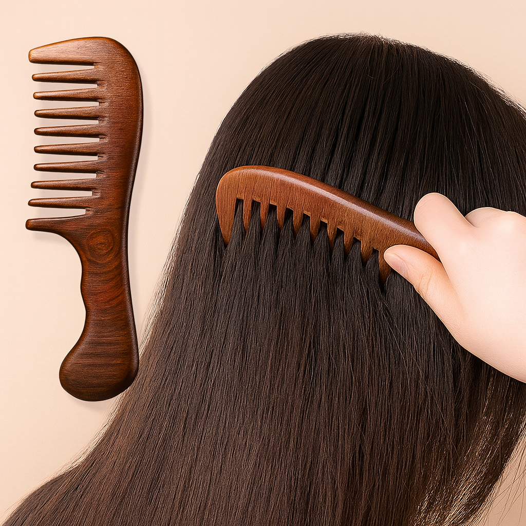 Wide Natural Wooden Comb – Gentle Detangling & Scalp Care