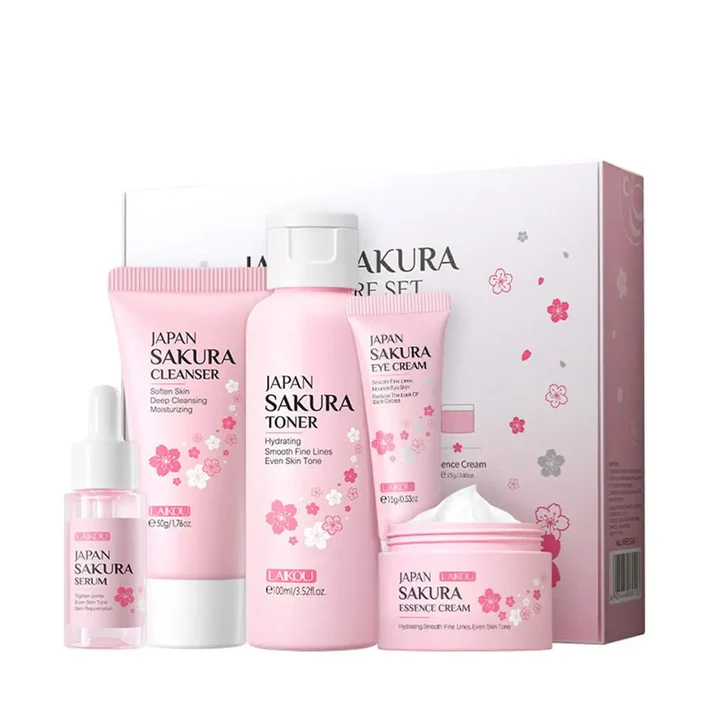 7-pieces Set Of Cherry Blossom Skin Care Cleansing