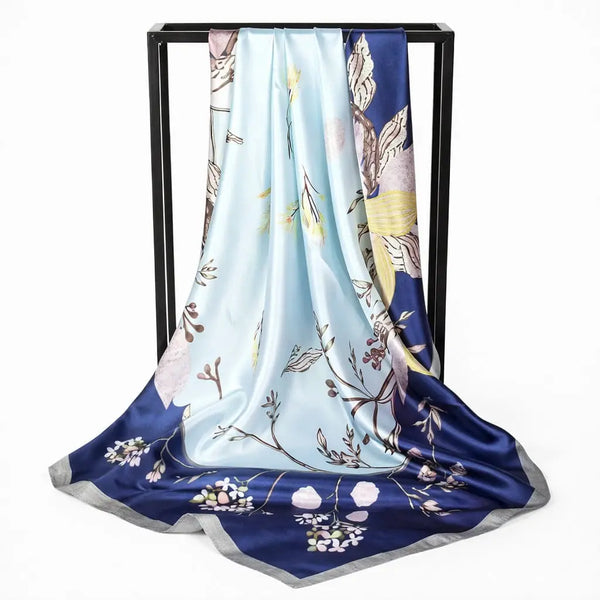 Blue hair scarf satin for overnight curls and hair protection