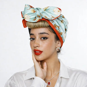 Blue hair scarf satin worn as a headscarf for daily styling
