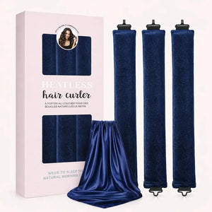 Blue velvet heatless curlers set with satin scarf for overnight curls