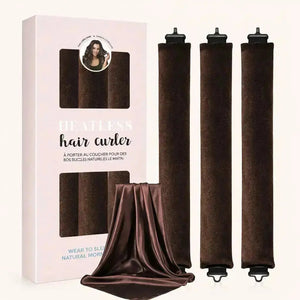 Brown velvet heatless curlers set with satin scarf for overnight curls