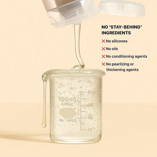 Clear shampoo texture with lightweight formula details