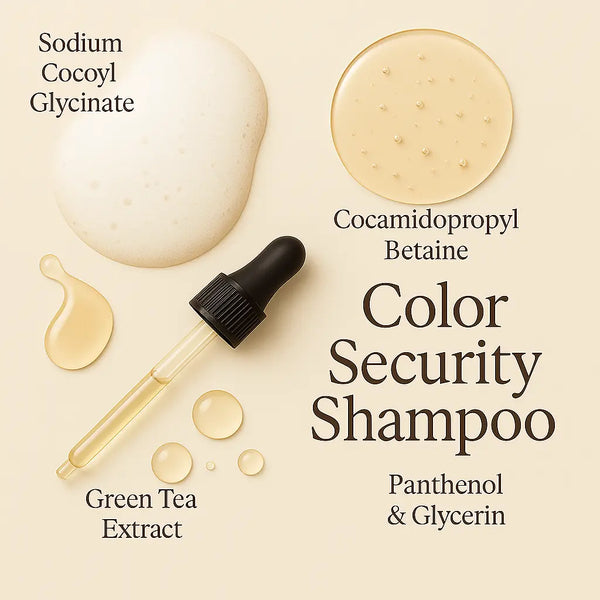 Color security shampoo ingredient highlights with green tea extract and glycerin