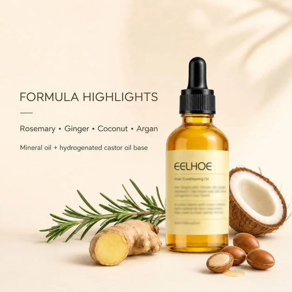 Hair and scalp conditioning oil with castor, argan, coconut, green coffee and rosemary