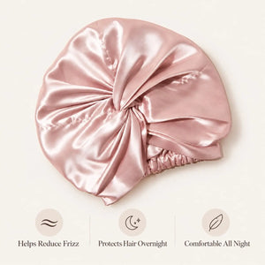 Blush pink 19 momme mulberry silk bonnet with double-layer construction