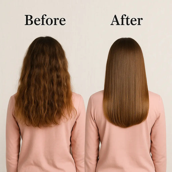 Before and after using hair mask for dry hair for smoother-looking hair