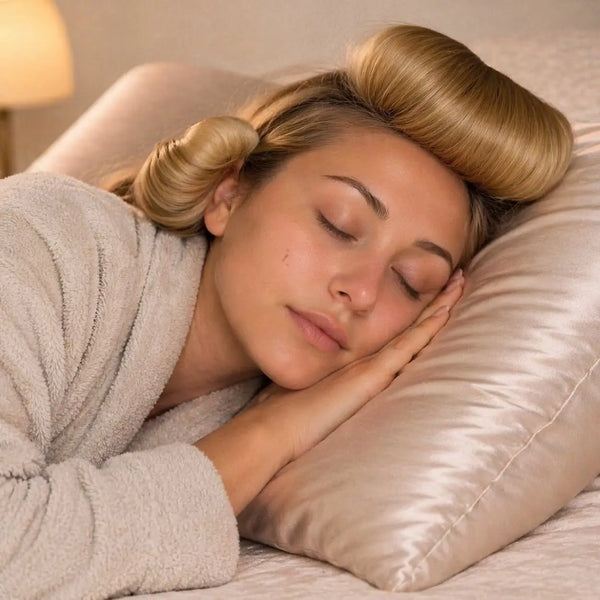 woman sleeping with heatless curlers overnight for curls without heat