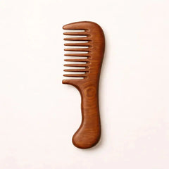 Wide tooth wooden comb for gentle detangling of curly and wavy hair