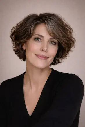Woman with short wavy hair and natural volume